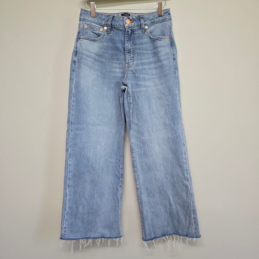 J.Crew Curvy Wide-Leg Crop Jeans Womens 26 Light Wash Raw Hem Boho Minimalist